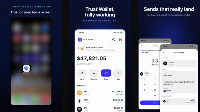 Trust Wallet Simulator screenshots